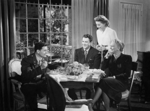 "Gentleman's Agreement," the 1947 drama starring Gregory Peck as a journalist who pretends to be Jewish in order to write a story on anti-Semitism, was the 20th film to win the Academy Award® for Best Picture.  The film received eight Academy Award nominations and won three Oscars®.  (Pictured left to right: John Garfield, Gregory Peck, Dorothy McGuire and Celeste Holm.) Restored by Nick & jane for Dr. Macro's High Quality Movie Scans Website: http:www.doctormacro.com. Enjoy!